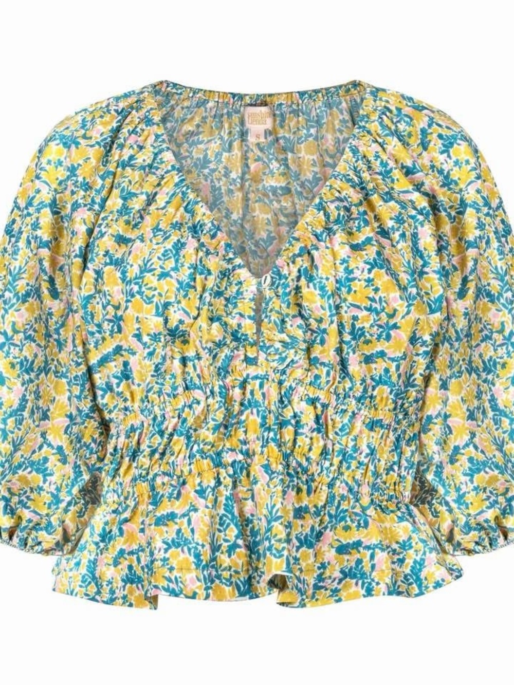 Floral Smocked Peplum Blouse - Yellow Multi